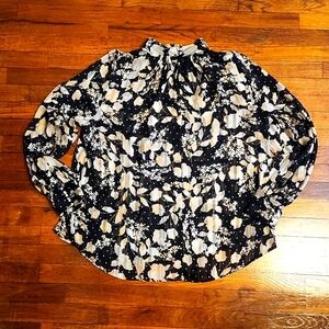 H&M Black and Beige Womens Blouse with Faux Pearl Details